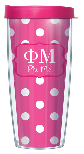 22oz Tumbler - Phi Mu Dots w/ Pink Lid 08-SOR-PM8