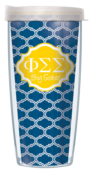 16oz Short Tumbler - Phi Sigma Sigma Big Sister Duofoil without lid 01-SOR-PSS1B