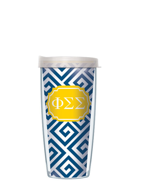 18oz Handle Mug - Phi Sigma Sigma Greek Key w/ Black Lid 06-SOR-PSS3