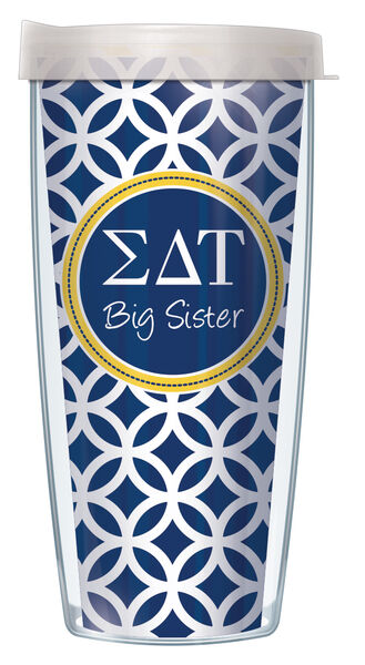 22oz Tumbler - Sigma Delta Tau Big Sister Roundabout w/ Clear Lid 08-SOR-SDT2B