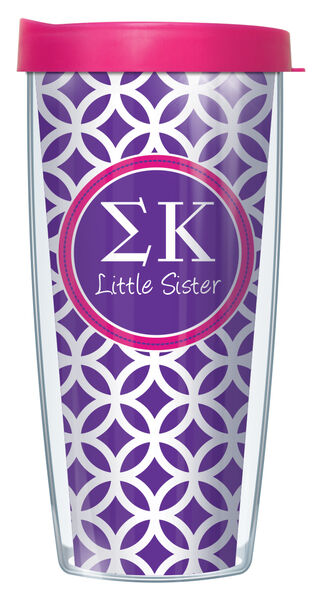 16oz Tumbler - Sigma Kappa Little Sister Roundabout w/ Pink Lid 02-SOR-SK2L