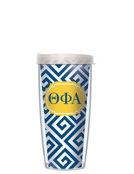 16oz Short Tumbler - Theta Phi Alpha Greek Key without lid 01-SOR-TPA3