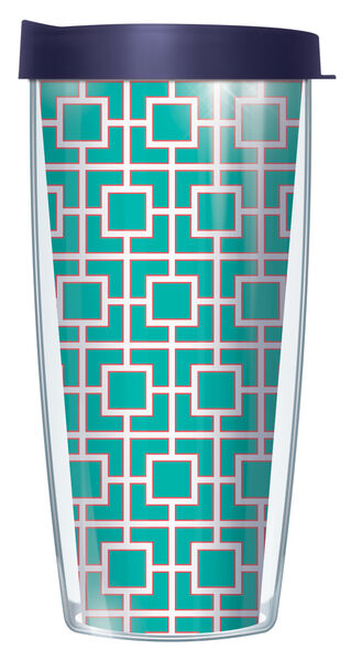 28oz Mega Tumbler - Teal Square Screen w/ Navy Lid H2-SQS3265