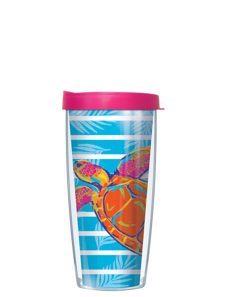 16oz Short Tumbler - Sea Turtle Light Blue Stripe without lid 01-SST