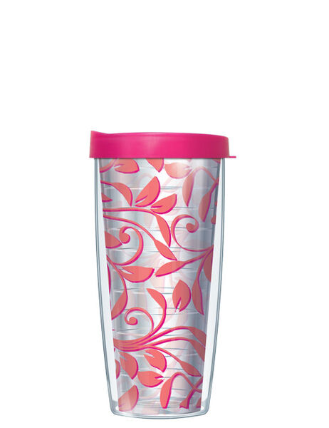 28oz Mega Tumbler - Stems & Vines-Pink w/ Pink Lid H2-STE3