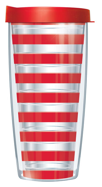 16oz Tumbler - Red on Clear Stripes w/ Red Lid 02-STR199-CL