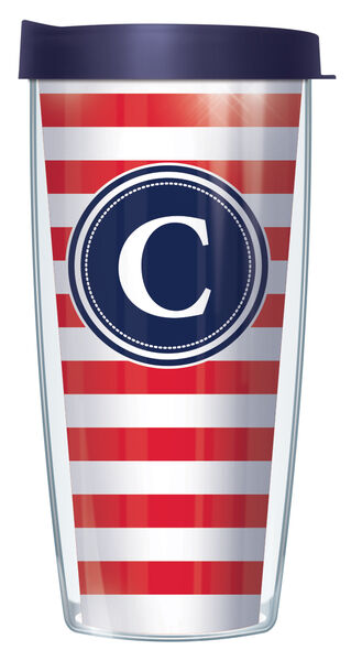 16oz Tumbler - Bold Letter C on Red and White Stripes w/ Navy Lid 02-STR199LB-C