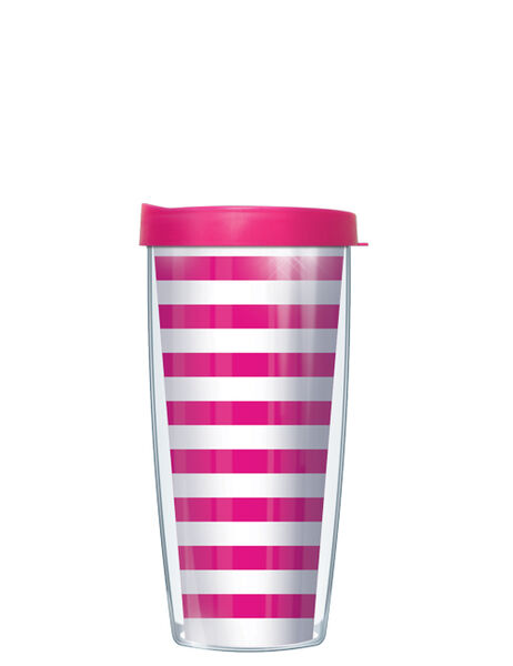 16oz Short Tumbler - Stripes on Pink #219 without lid 01-STR219