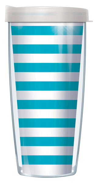 18oz Handle Mug - Tropical Blu Stripes ..# 3125 w/ Black Lid 06-STR3125