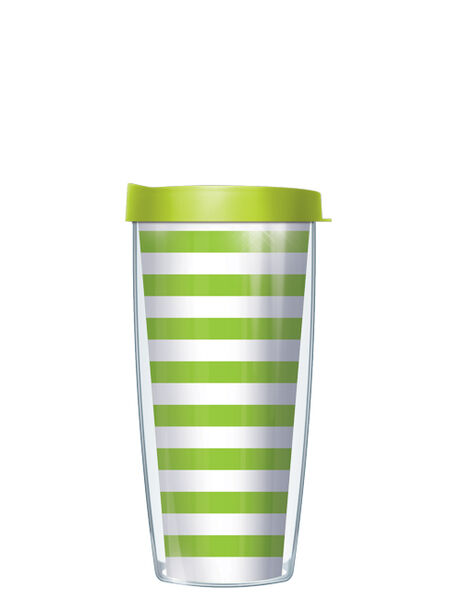 16oz Short Tumbler - Lime Green on White Stripes without lid 01-STR375