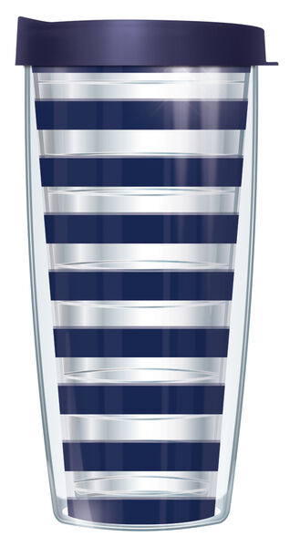 28oz Mega Tumbler - Navy on Clear Stripes w/ Navy Lid H2-STR655-CL