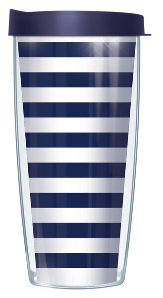 16oz Tumbler - Navy on White Stripes w/ Navy Lid 02-STR655