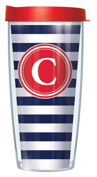 28oz Sport Tumbler - Bold Letter C on Navy and White Stripes w/ Gray Lid ST-STR655LB-C