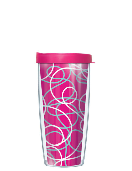 18oz Handle Mug - Pink Swirly Whirly Pattern w/ Pink Lid 06-SWR1