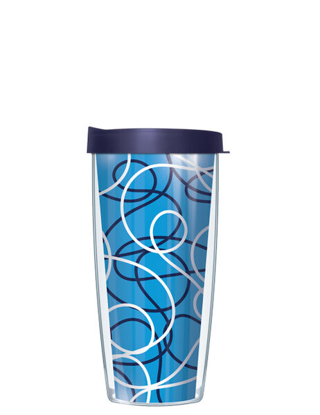 18oz Handle Mug - Blue Swirly Whirly Pattern w/ Blue Lid 06-SWR4