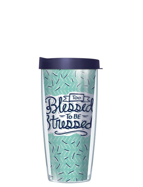 28oz Mega Tumbler - Too Blessed to Be Stressed w/ Navy Lid H2-TBL