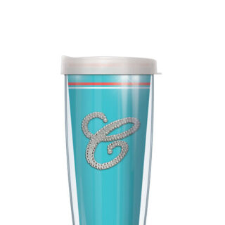 28oz Mega Tumbler - Bling Letter C on Teal Stripe w/ Clear Lid H2-TESB-C