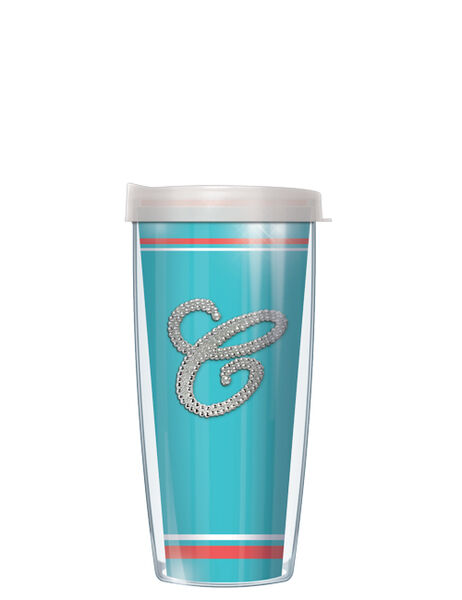 28oz Mega Tumbler - Bling Letter C on Teal Stripe w/ Clear Lid H2-TESB-C