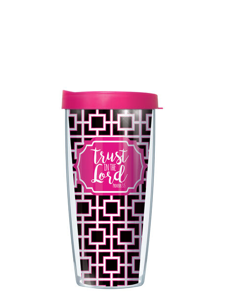 16oz Short Tumbler - Trust in the Lord Black Tiles without lid 01-TLO