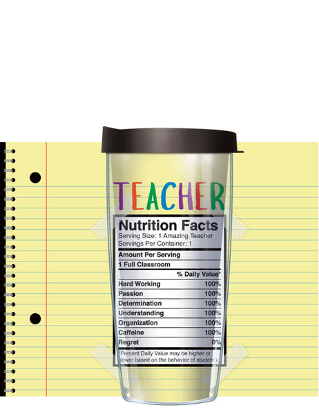 18oz Handle Mug - Teacher Facts w/ Black Lid 06-TNF