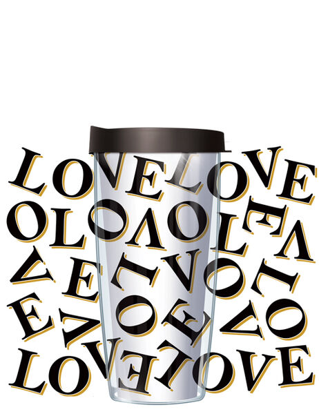 16oz Tumbler - Tossed Love Letters White w/ Black Lid 02-TOL1