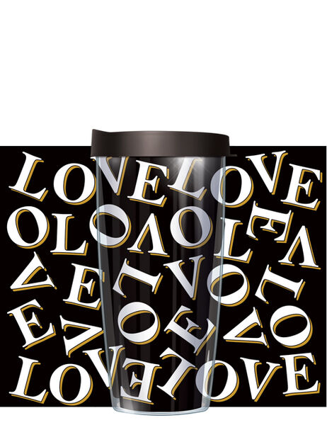 18oz Handle Mug - Tossed Love Letters Black w/ Black Lid 06-TOL2