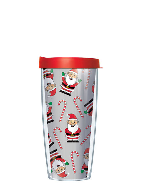 16oz Short Tumbler - Tossed Santas without lid 01-TSA