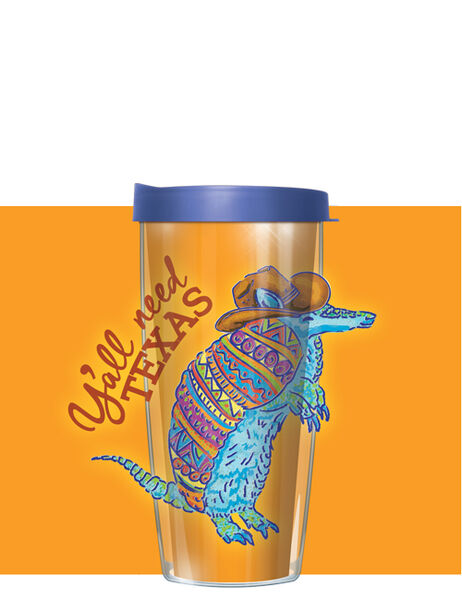 16oz Tumbler - Ya'll Need Texas Armadillo w/ Blue Lid 02-TXA