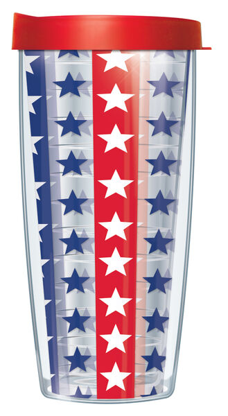 16oz Tumbler - Red White & Blue Stars & Stripes w/ Red Lid 02-USA12