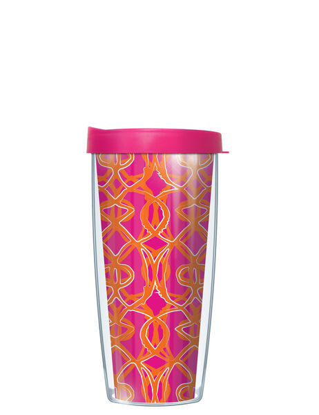 16oz Tumbler - Venetian Braid Pink & Orange w/ Pink Lid 02-VAB