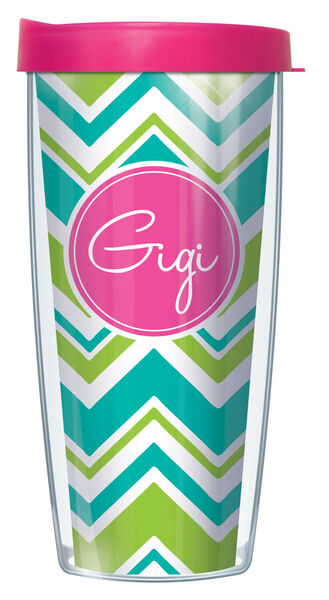 28oz Mega Tumbler - Gigi Teal & Lime Varied Chevr w/ Pink Lid H2-VAR1-GIGI