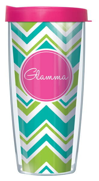 16oz Short Tumbler - Glamma Teal & Lime Varied Chevron without lid 01-VAR1-GLAM