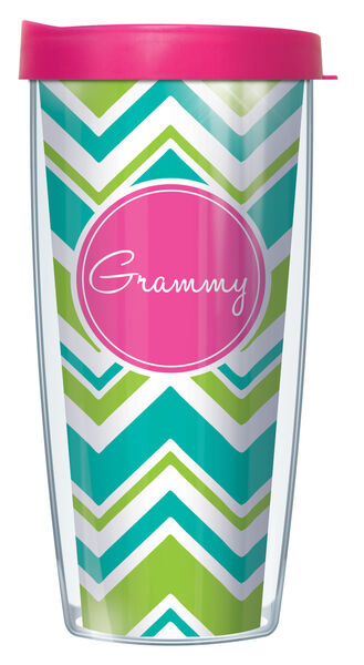 28oz Sport Tumbler - Grammy Teal & Lime Varied Chevron w/ Gray Lid ST-VAR1-GRAM