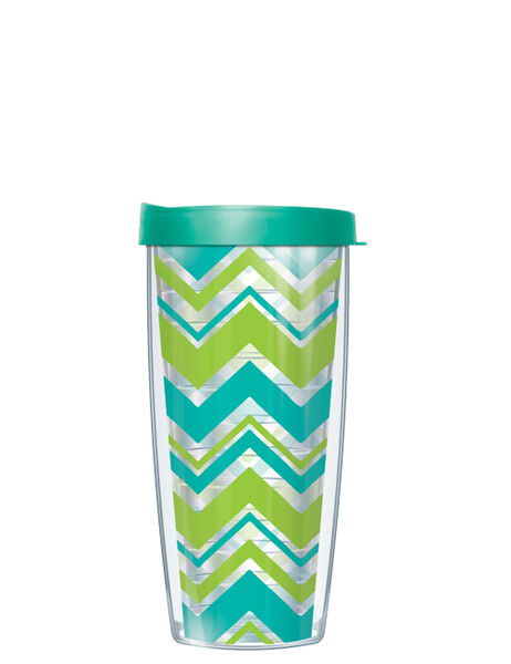 16oz Tumbler - Varied Chevron Teal and Lime Grn w/ Teal Lid 02-VAR1