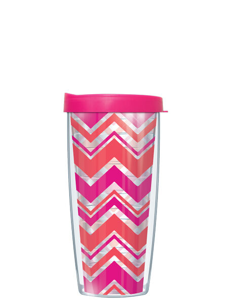 16oz Tumbler - Varied Chevron Pink & Orange w/ Pink Lid 02-VAR2