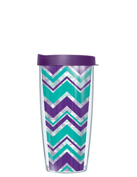 28oz Mega Tumbler - Varied Chevron Purple & Teal w/ Purple Lid H2-VAR3