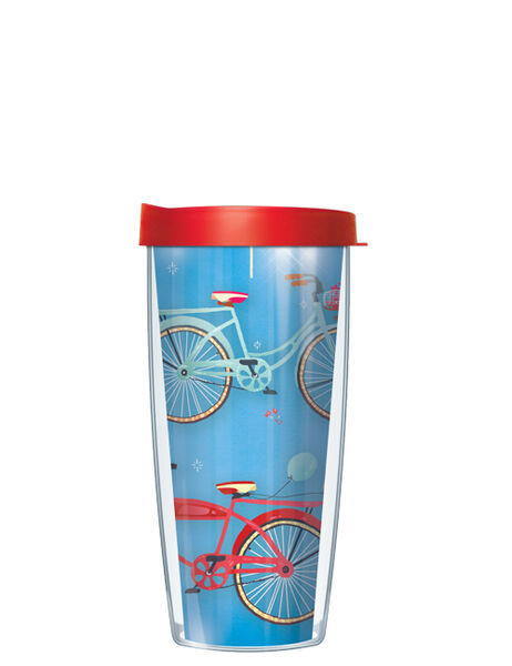 18oz Handle Mug - Vintage Blue Bikes w/ Red Lid 06-VBK