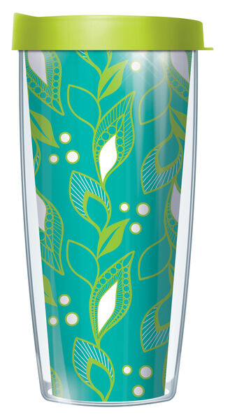 22oz Tumbler - Vertical Leaves on Teal w/ Lime Green Lid 08-VRL3265