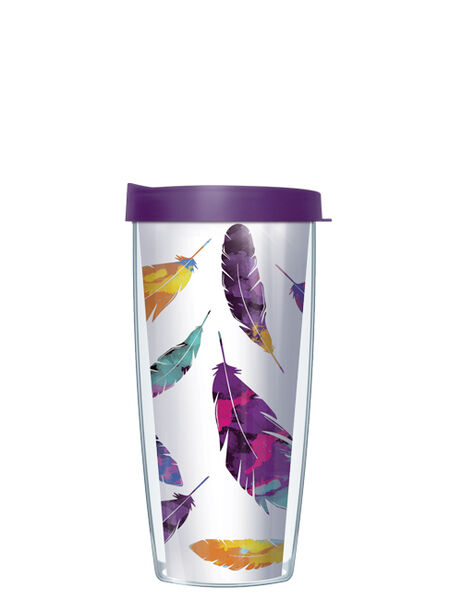 28oz Mega Tumbler - Watercolor Feathers w/ Purple Lid H2-WCF