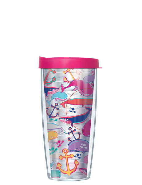 28oz Mega Tumbler - Whales & Anchors w/ Pink Lid H2-WHA