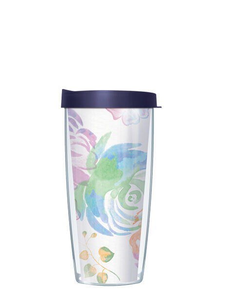 16oz Tumbler - Watercolor Flower w/ Navy Lid 02-WLF1