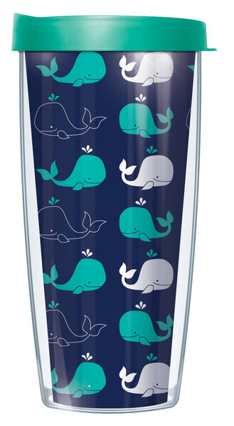 28oz Mega Tumbler - Whale Pattern Navy w/ Teal Lid H2-WPA