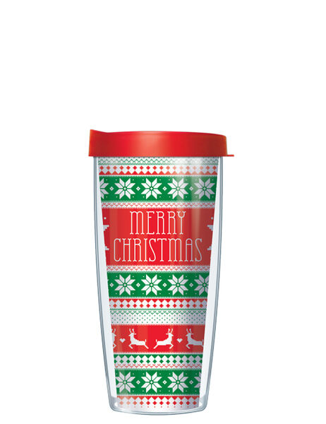 16oz Tumbler - Christmas Sweater w/ Red Lid 02-XMS1